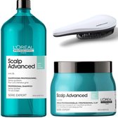 L'Oréal Professionnel - Scalp Advanced Anti- Oiliness Set Groot - Vet Haar Pakket - Shampoo 1500ml + Masker 500ml + KG Ontwarborstel - Serie Expert Kit