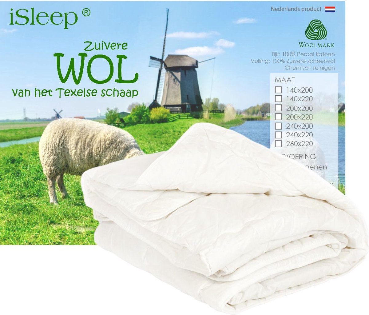 iSleep Wollen Zomerdekbed - Tweepersoons - 200x220 cm - Ecru