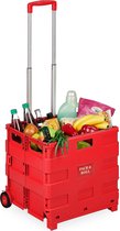 Bol.com Relaxdays boodschappentrolley - 2 wieltjes - telescopische handgreep - tot 35 kg - opvouwbaar - boodschappenkar - rood aanbieding