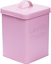 QUVIO Boîte à lessive - Boîte de rangement - Récipient pour lessive - Récipient de rangement - Avec couvercle - Rose - Métal - 15,5 x 15,5 x 23,3 cm