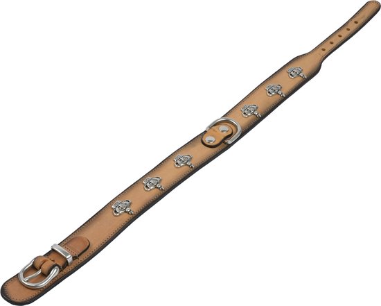 FAVPET Luxe hondenhalsband van zacht leer met QR-etiket voor windhonden, Italiaans, Spaans, Saluki, Whippet, Lurcher, Greyhound, Podenco, hondenhalsband, slangenleer (S, bruin