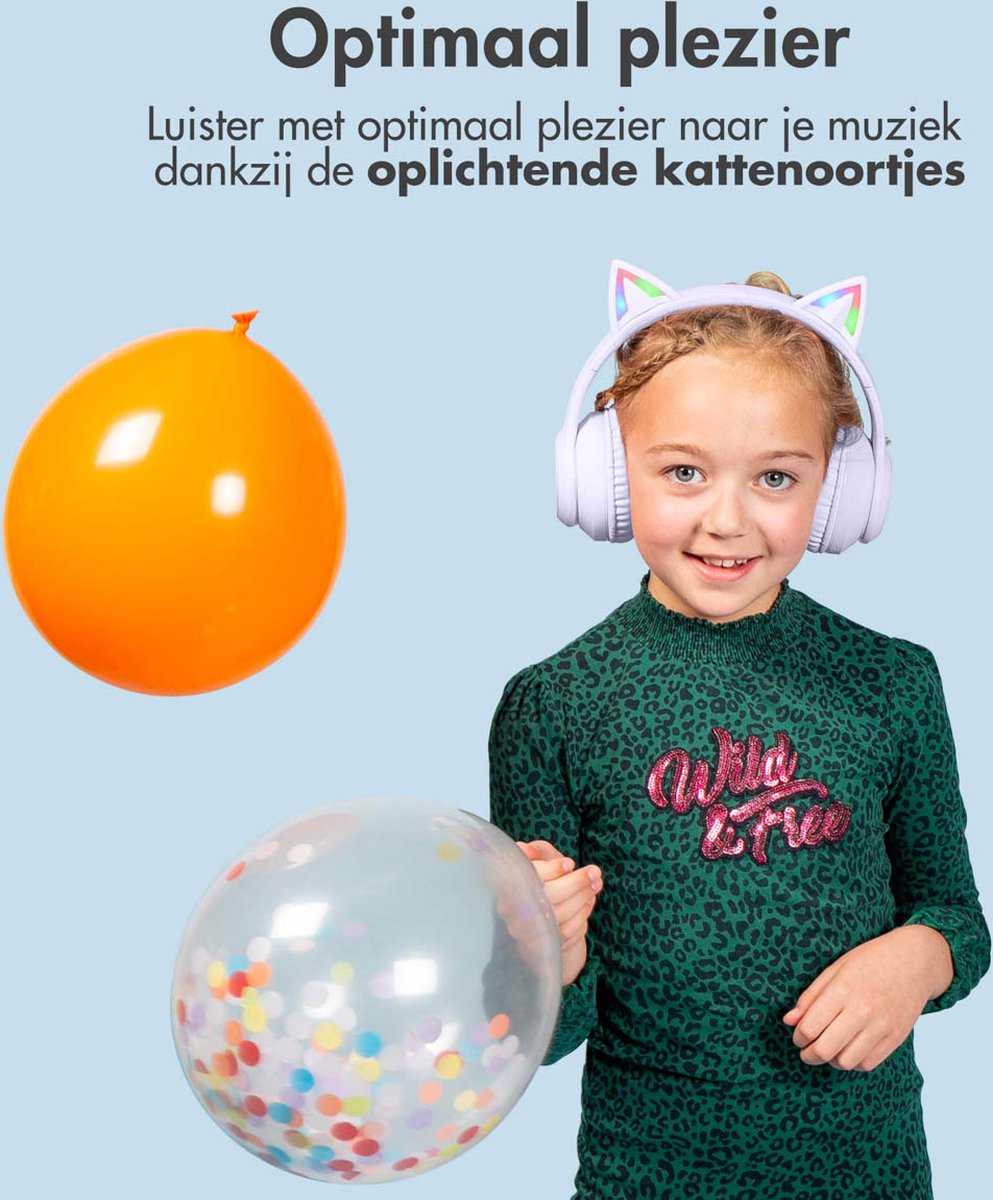 Afbeelding 2 van imoshion Kinder Koptelefoon met Kattenoortjes - Bluetooth Koptelefoon Kinderen - Draadloze Over-Ear Hoofdtelefoon - Lavender Lilac
