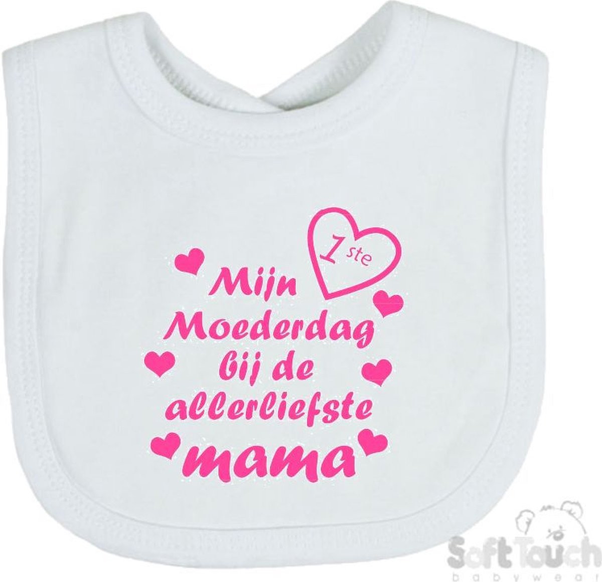 Goedkoopste Soft Touch Slabber Slabbetje Slab Mijn 1ste moederdag met de allerliefste mama Moederdag Unisex Katoen Wit/roze Maat 33x22 Cm