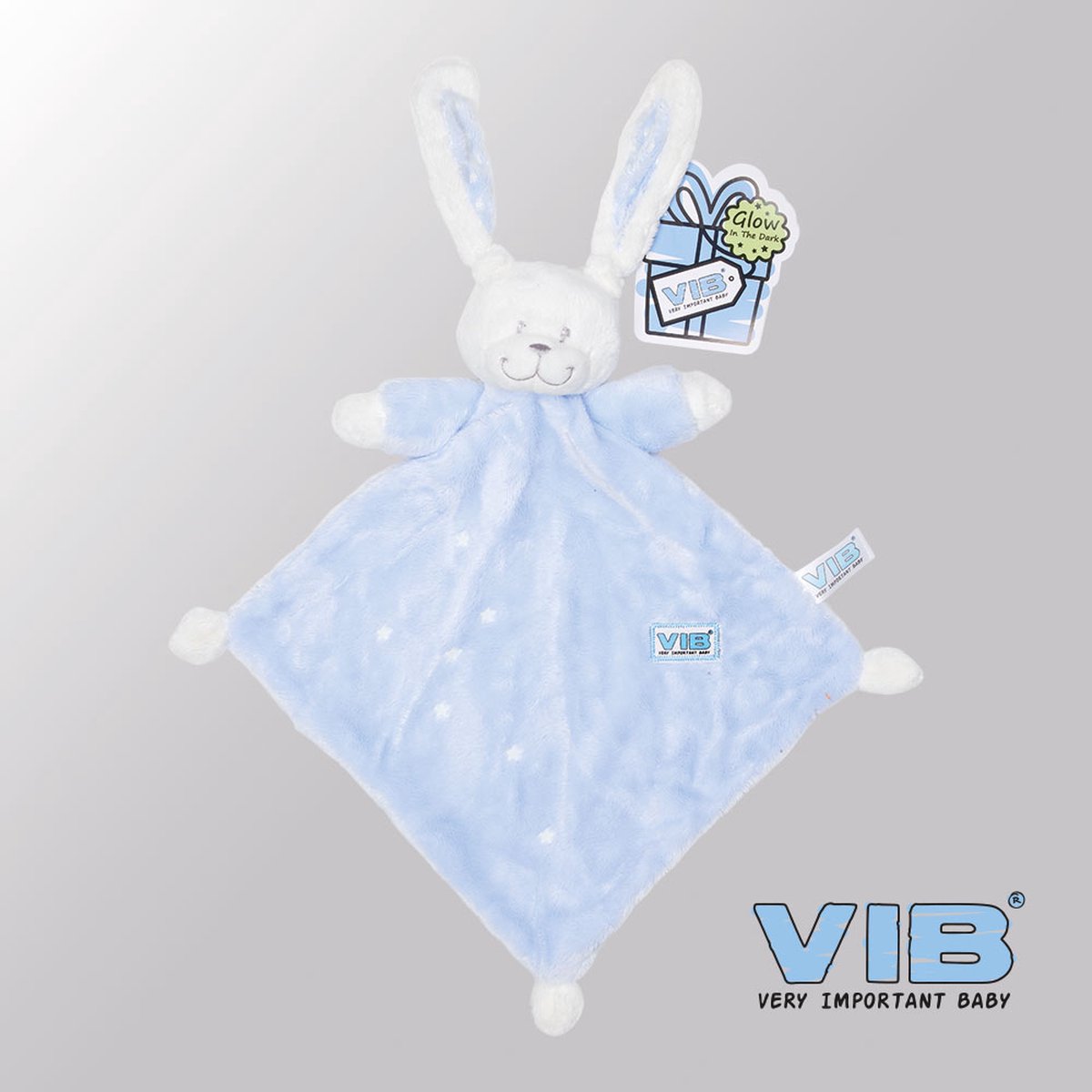 VIB® - Knuffeldoekje Konijn Glow in the dark - Blauw - Babykleertjes - Baby cadeau - zwangerschap aankondiging - geboorte cadeau