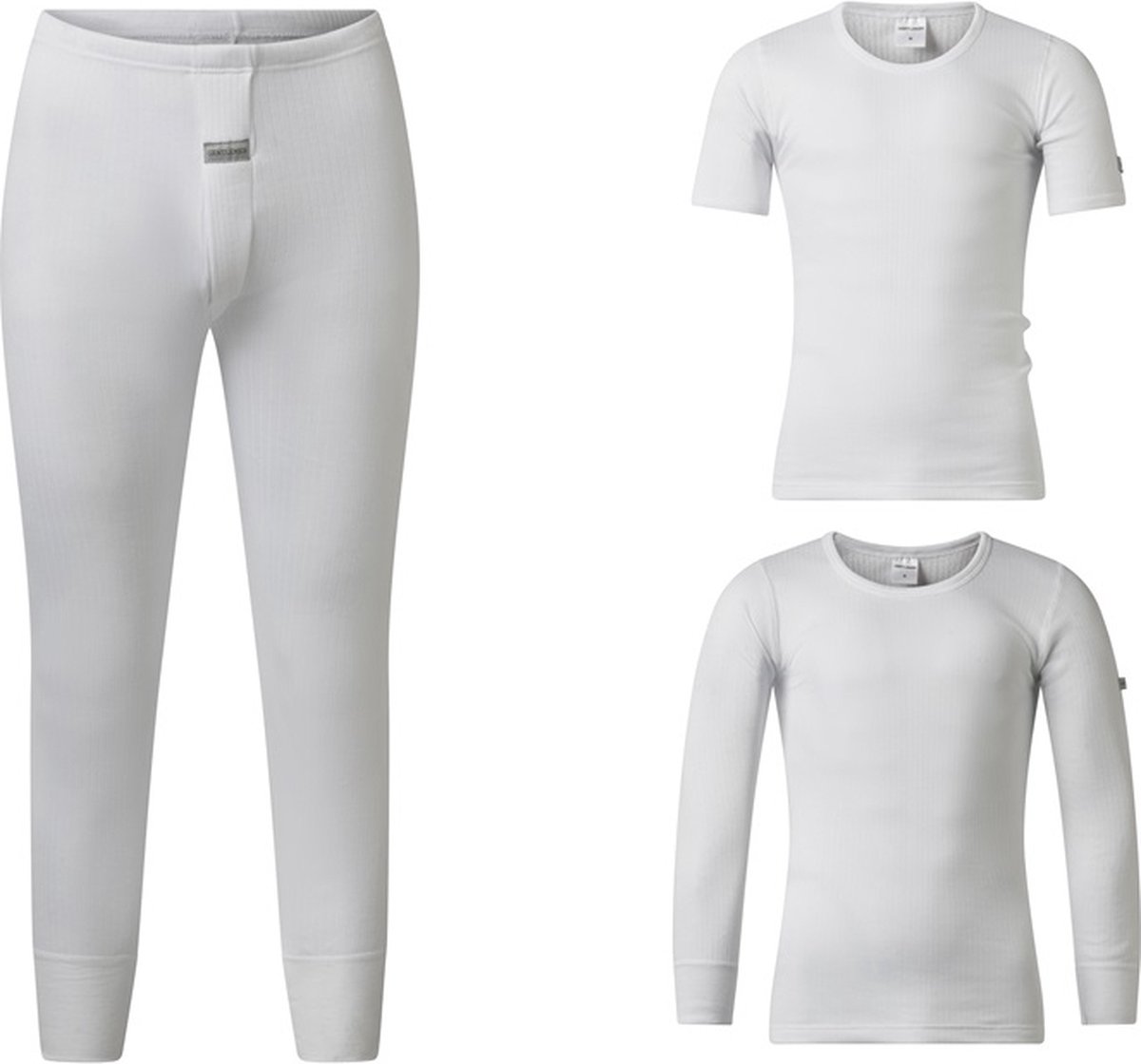 Gentlemen - heren thermo set - T-shirt korte- en lange mouw & pantalon - wit - maat S
