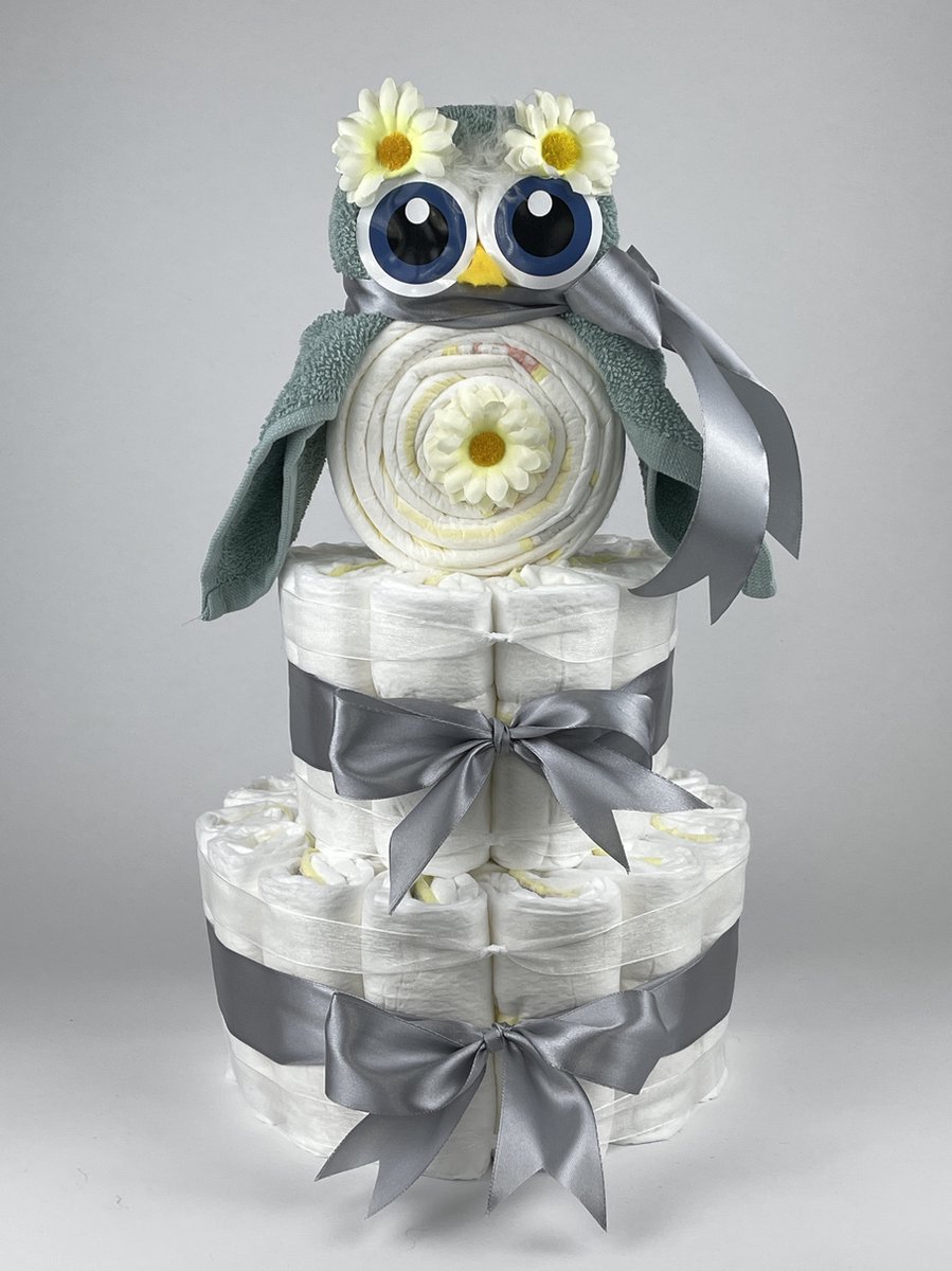 Goedkoopste Chouette-Chouette | Luiertaart Neutraal | Kraamcadeau | Geboorte Jongen Meisje | Babyshower | Uil Stone groen - Grijs