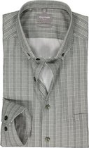 OLYMP comfort fit overhemd - popeline - olijfgroen met wit geruit - Strijkvrij - Boordmaat: 41
