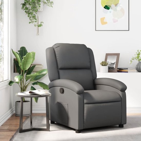 Grijze verstelbare fauteuil in kunstleer.