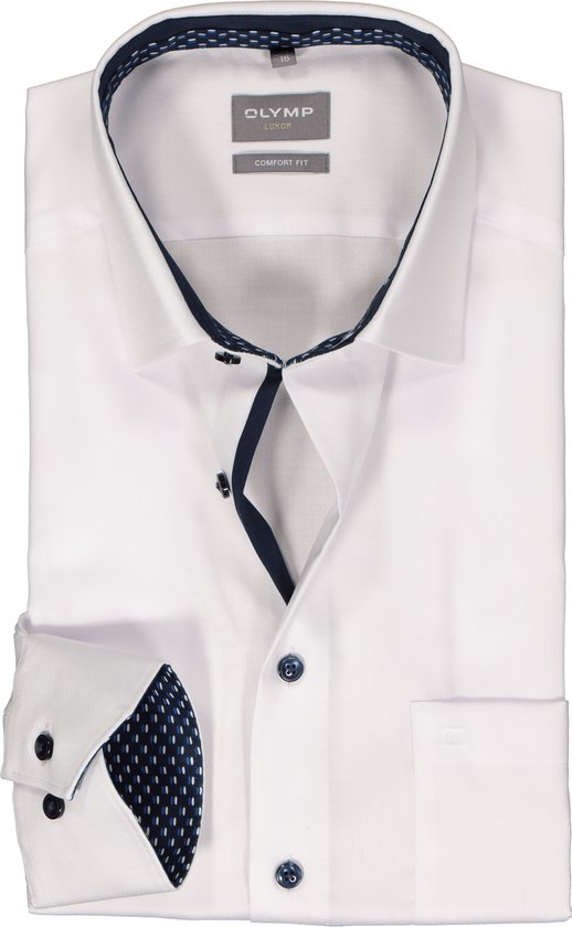 OLYMP comfort fit overhemd - structuur - wit (contrast) - Strijkvrij - Boordmaat: 42