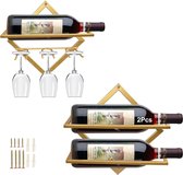 Metalen wandgemonteerde wijnhouder, opvouwbare hangende wijnrekorganisator voor 2 flessen sterke drank, flessenrek, wijnflessenrek voor thuis, keuken, barwanddecoratie.