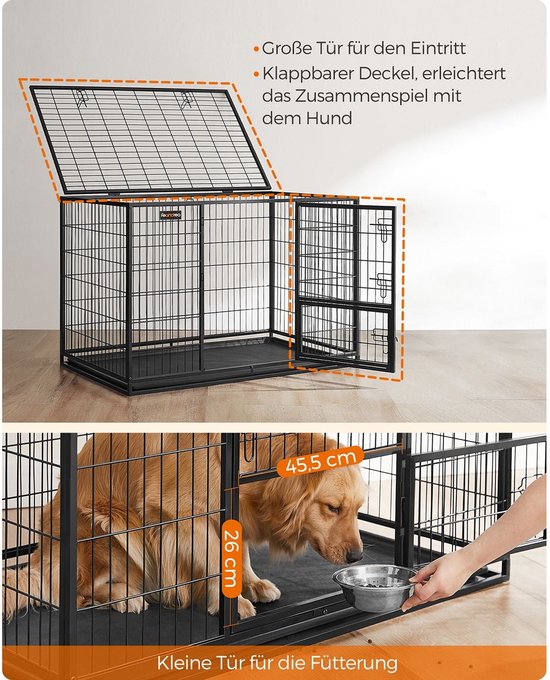 PawHut hondenbench, met wasbaar kussen, 2 sloten, 90 x 58 x 65 cm, grijs