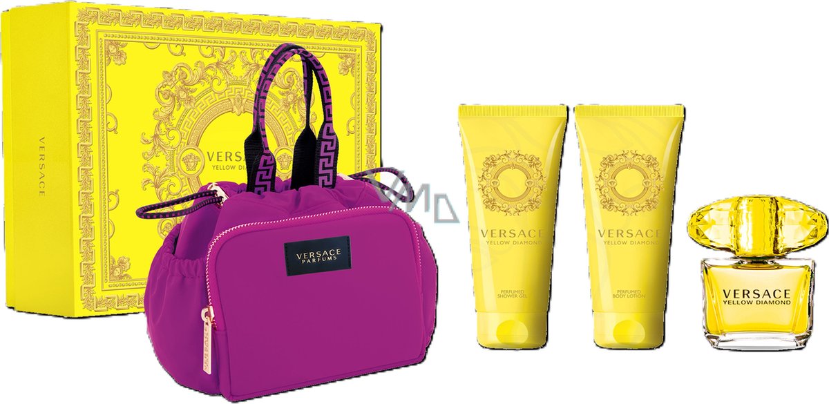 Goedkoopste Versace Yellow Diamond Giftset - 90 ml eau de toilette spray 100 ml showergel 100 ml bodylotion toilettas - cadeauset voor dames