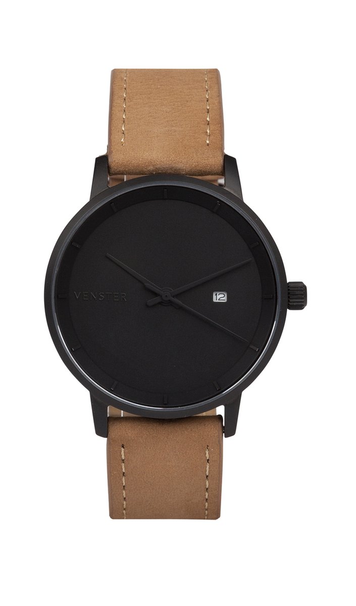 Venster Watches - Minimalistisch Horloge - Heren - Ontworpen in Amsterdam - Bruin-Zwart - Inclusief geschenkverpakking