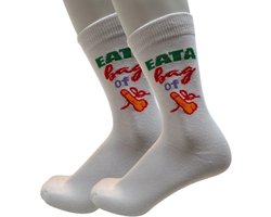 Grappige Sokken met tekst "Eat a bag of Dicks" - Funny socks met Piemel - Wit