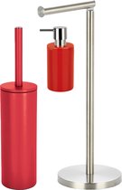 Spirella Badkamer accessoires set - WC-borstel/zeeppompje/rollenhouder - metaal/porselein - rood - Luxe uitstraling