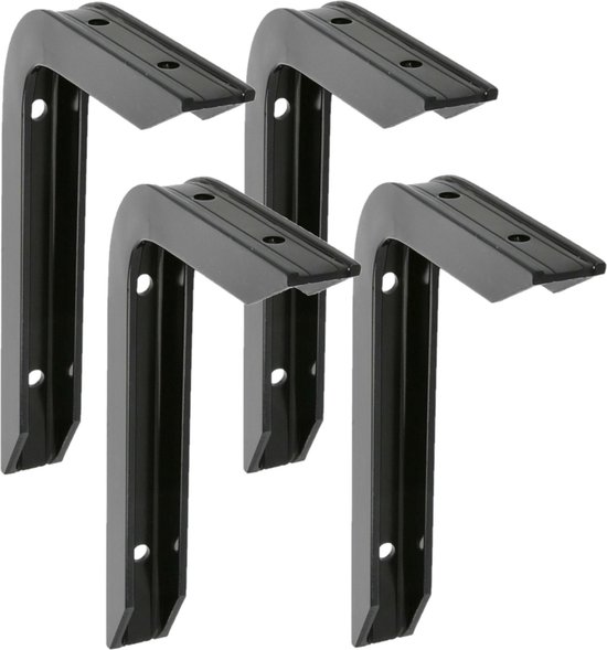 AMIG Support d'étagère/support d'étagère en aluminium - 4x - peint en noir - H200 x L150 mm - support lourd - supports d'étagère