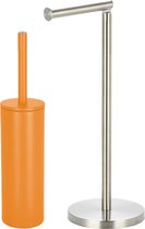 Spirella Badkamer accessoires set - WC-borstel/toiletrollen houder - metaal - oranje/zilver - Luxe uitstraling