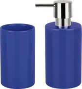 Spirella Ensemble d'accessoires de salle de bain - distributeur de savon/tasse - porcelaine - bleu foncé - Aspect Luxe