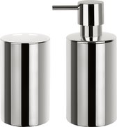 Spirella Ensemble d'accessoires de salle de bain - distributeur de savon/tasse - porcelaine - argent - Aspect Luxe