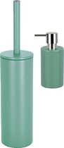 Spirella Badkamer accessoires set - WC-borstel/zeeppompje - metaal/porselein - salie groen - Luxe uitstraling