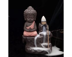 Backflow wierook brander / houder waterval rode keramiek monnik Boeddha Feng Shui 13cm