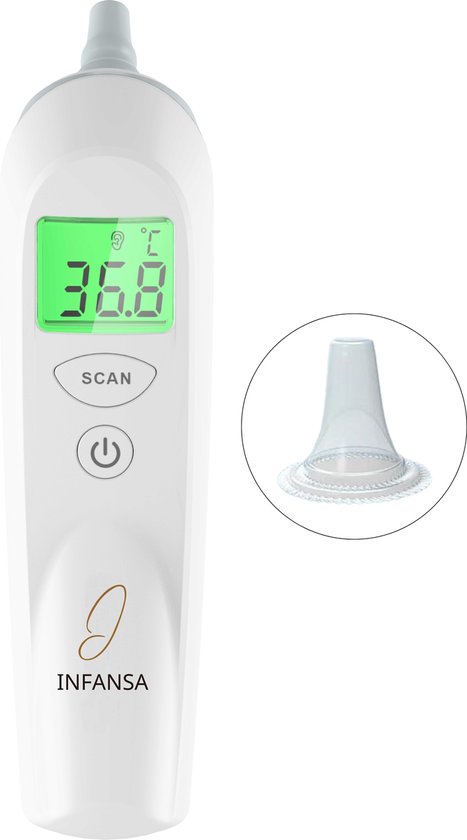 Infansa Digitale Oorthermometer voor Babys - Koortsthermometer voor Kinderen - Temperatuurmeter Lichaam Volwassenen - Inclusief Batterijen en Opbergdoos