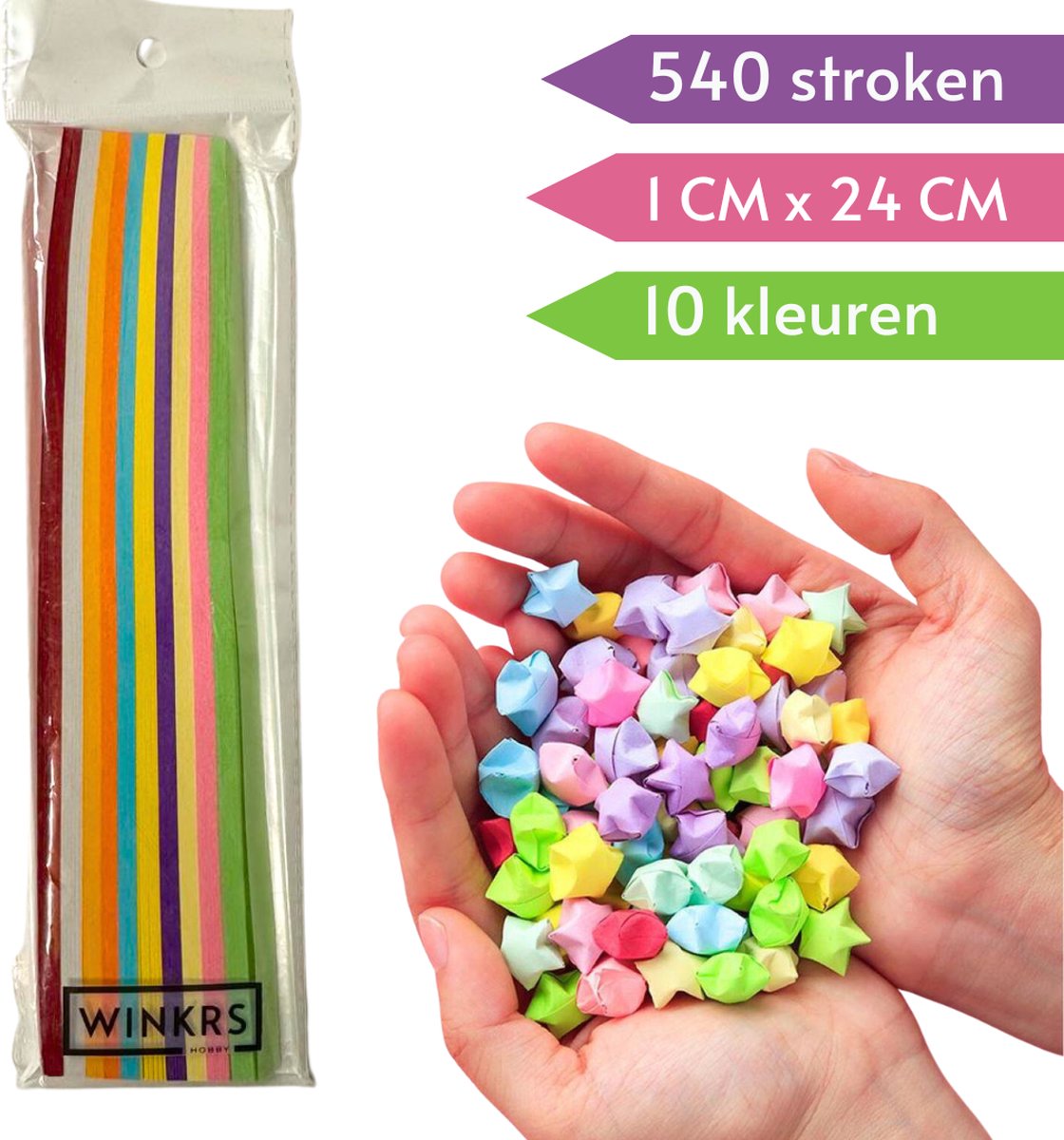 Papierstroken in 10 kleuren - 540 stuks - 1CM x 24CM - Vlechtstroken - Origami Papier voor sterren - Lucky Stars vouwen — afbeelding 3