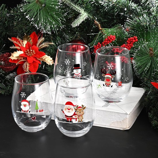 9 Verres De Noël Amusants - Motifs Père Noël, Bonhommes De Neige, Sapins - Pour Adultes Et Enfants, Fêtes Et Photos (lot De 9)