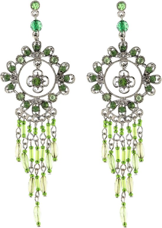 Boucles d'oreilles Behave Vintage avec pendentif fleur ronde, pierres vertes et perles