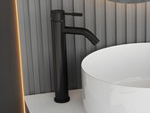 Shower & Design Mechanische mengkraan met ronde vorm van geborsteld roestvrij staal - Mat zwart - H29.6 cm - SALAVAN L 16.3 cm x H 29.6 cm x D 5.1 cm