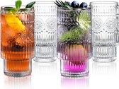 Verres à eau Vintage empilables de 340 ml – Set de 4 verres à boire français pour boissons, cocktails, Thee – Tasse à eau créative pour restaurant, Festival, bar, Fête, maison