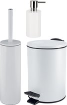 Spirella Badkamer accessoires set - WC-borstel/pedaalemmer/zeeppompje - metaal/keramiek - ivoor wit - Luxe uitstraling