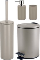 Spirella Badkamer accessoires set - WC-borstel/pedaalemmer/zeeppompje/beker - metaal/keramiek - beige - Luxe uitstraling