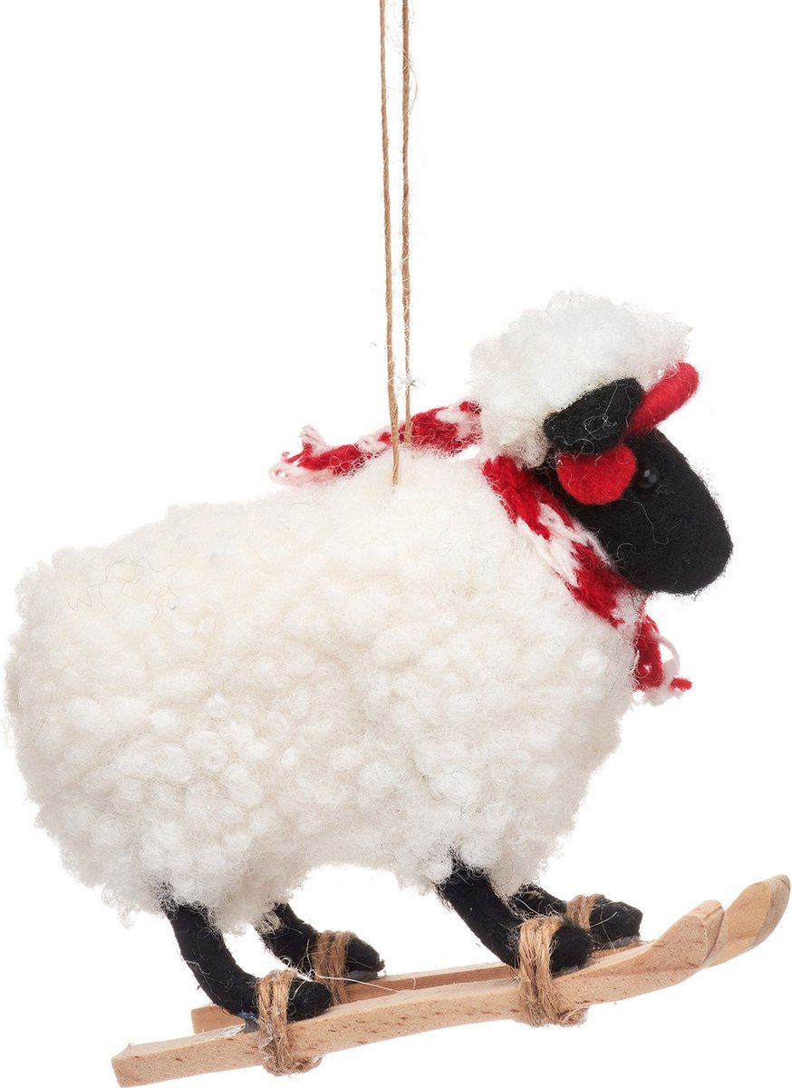 Sass & Belle Schaap op ski's kersthanger - Sass & Belle wit