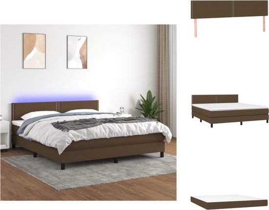 vidaXL Boxspring Bed - Donkerbruin - 203 x 180 x 78/88 cm - Verstelbaar hoofdbord - Kleurrijke LED-verlichting - Pocketvering matras - Huidvriendelijk topmatras - Inclusief montagehandleiding - Inclusief 2 LED-strips - Bed