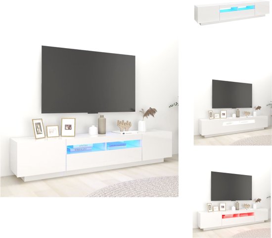 vidaXL Meuble TV - Éclairage LED- Blanc brillant - Bois d'ingénierie - 200 x 35 x 40 cm - Éclairage LED RVB - Meuble