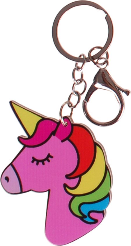 Foto: Sleutelhanger tashanger eenhoorn rainbow roze clip zilverkleurig kunsstof 7x5cm