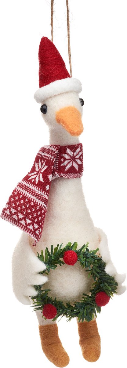 Sass & Belle Gans met krans vilten kersthanger - Sass & Belle wit-rood