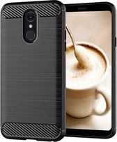 DrPhone BCR1 Hoesje - Geborsteld TPU case - Ultimate Drop Proof Siliconen Case - Carbon fiber Look - Geschikt voor LG Q7 - Zwart