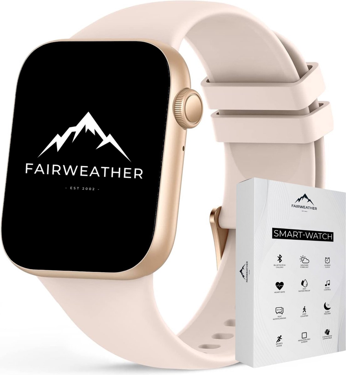 Fairweather Smartwatch Ultra – Heren & Dames – HD – Stappenteller – Slaapmeter – hartslagmeter – Geschikt voor iOS en Android - Rose goud - Fairweather