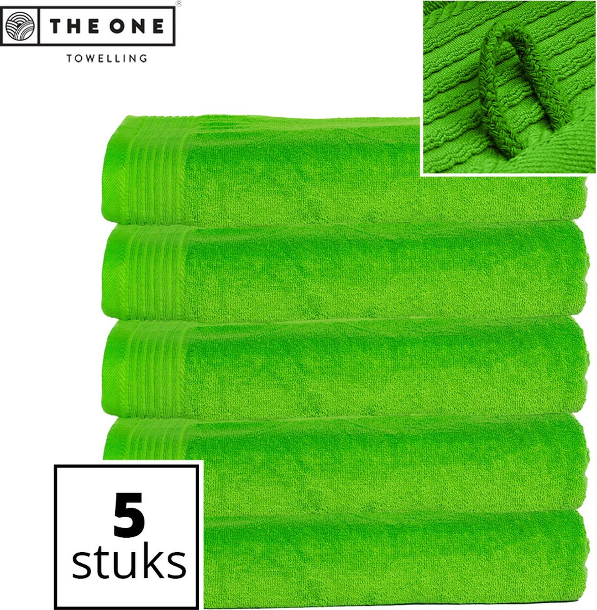 The One Towelling Classic Strandlakens - 100 x 180 cm - 5 Stuks - Voordeelverpakking - Hoge vochtopname - 100% Gekamd katoen - Limoengroen