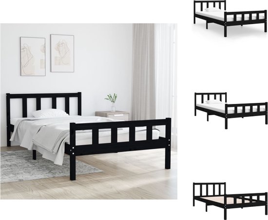 vidaXL Bedframe - Klassiek - Massief grenenhout - 205.5 x 105.5 x 69.5 cm - Zwart - Bed