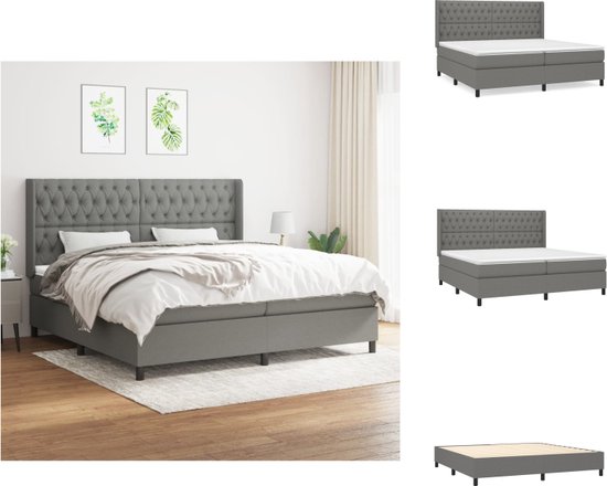 vidaXL Boxspringbed - - bed - 203 x 203 x 118/128 cm - donkergrijs - stof (100% polyester) - Bed