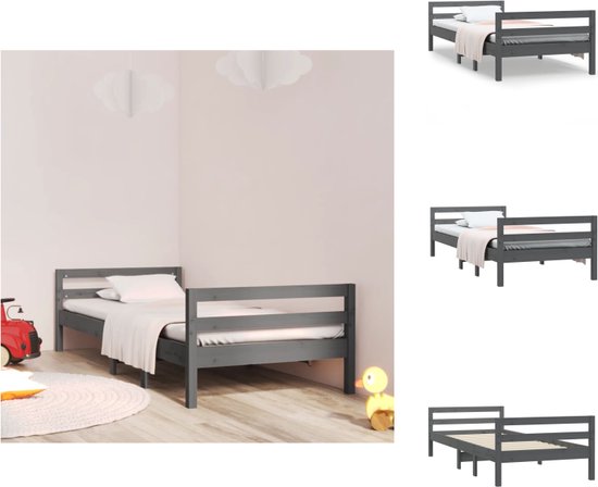 vidaXL Houten Bedframe - Bedbodem - 75 x 190 cm - Massief grenenhout - Grijs - Bed