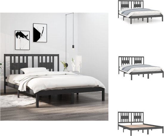 vidaXL Houten Bedframe - Bedframes - 205.5 x 156 x 100 cm - Grijs - Massief grenenhout - Bed