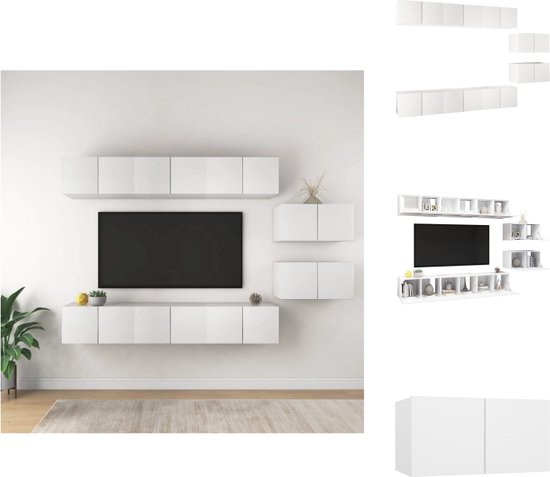 vidaXL TV-meubelset - Hangend - Bewerkt hout - 60x30x30 cm - Wit - Kast