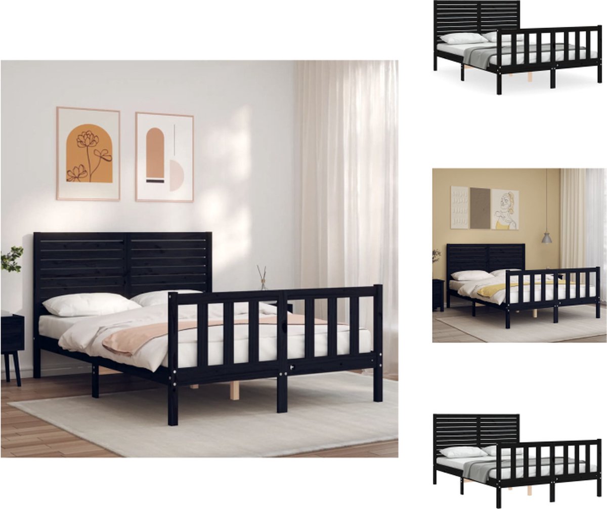 VidaXL Grenenhouten Bedframe Zwart 195.5 x 145.5 x 100 cm (L x B x H) Bed