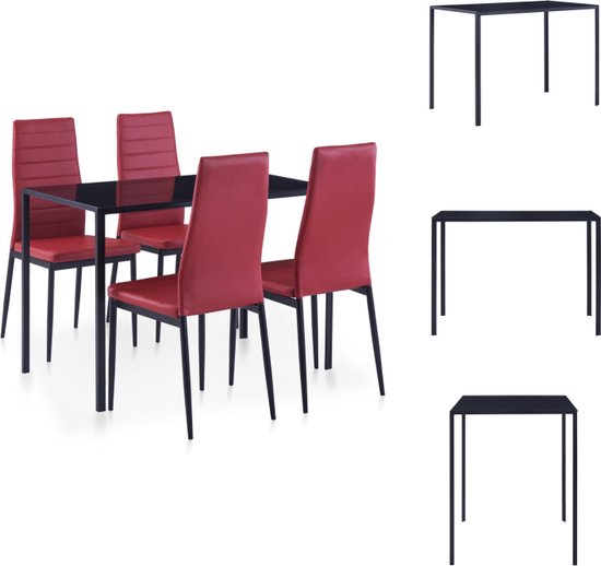 vidaXL Ensemble de salle à manger Rouge vin - 5 pièces - Verre trempé - Simili cuir - Dimensions de la table - 105 x 60 x 74 cm - Dimensions de la chaise - 43 x 50 x 96 cm - Set table et chaises