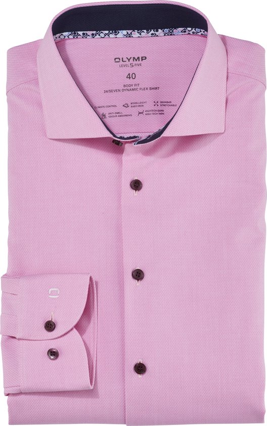 OLYMP 24/7 Level 5 body fit overhemd - popeline - pink - Strijkvriendelijk - Boordmaat: 40