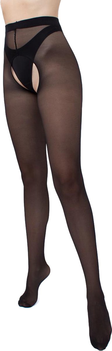Goedkoopste GIULIA Panty - Intimo Favor 40 - Open Kruis Panty - Strippanty - Erotiek - Strik - 40 Den - XLarge - Zwart